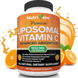 Nutrivein Liposomal Vitamin C 1650mg - 180 Capsules - High Absorption Ascorbic Acid - Supports Immune System & Collagen Booster - Powerful Antioxidant in Pakistan
