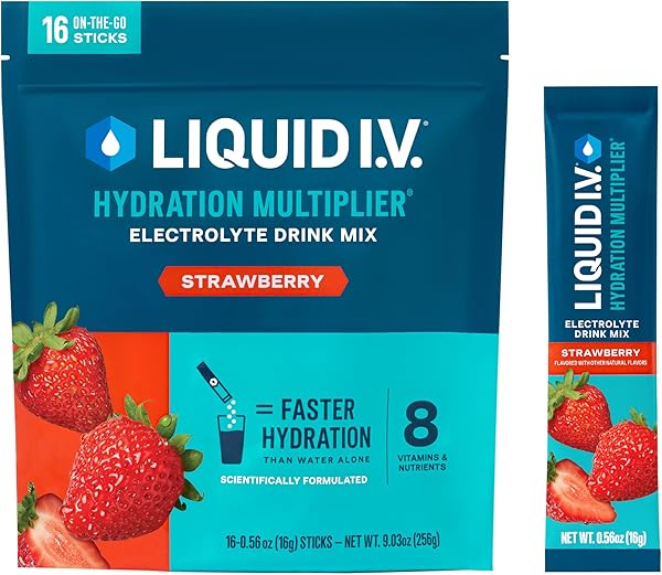 Liquid I.V.® Hydration Multiplier® - Strawberry - Hydration Powder Packets | Electrolyte Drink Mix | Easy Open Single-Serving Stick | Non-GMO | 16 Servings (Pack of 1) in Pakistan in Pakistan