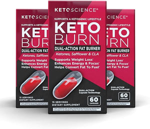Keto Burn Dual-Action Fat Burner Capsules, Supports Weight Loss, Boost Metabolism, May Increase Energy, BHB Salts, Ketones, CLA, Caffeine, EGCG, 180 Capsules, 45 Servings, 3 Pack, Multi in Pakistan