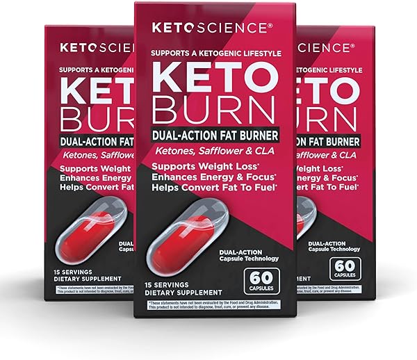 Keto Burn Dual-Action Fat Burner Capsules, Supports Weight Loss, Boost Metabolism, May Increase Energy, BHB Salts, Ketones, CLA, Caffeine, EGCG, 180 Capsules, 45 Servings, 3 Pack, Multi in Pakistan in Pakistan