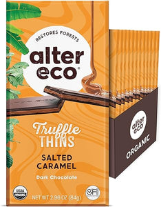 Salted Caramel Truffle Thins, Chocolate Bar with Gooey Ganache Truffle Filling, Organic, Gluten-Free, Non-GMO Snacks, No Additives or Artificial Sweeteners, Fair Trade, Recyclable Packaging (12-Pack Salted Caramel) in Pakistan