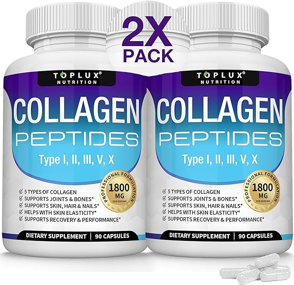 Multi Collagen Peptides Pills 1800 Mg Complex - Type I, II, III, V, X Premium Collagen Complex for Better Skin & Hair, Strong Joint, Hydrolyzed Protein, for Men Women, 90 Capsules, Supplement in Pakistan in Pakistan