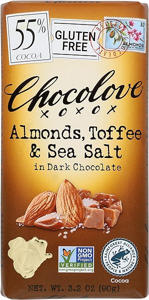 Chocolove Xoxox Bar Almond Toffee Salted, 3.2 in Pakistan