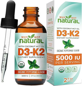 Organic Vitamin D3 K2 (MK-7) Liquid Drops, 5000 IU of sublingual D3 with Coconut MCT Oil, for Strong Bones and Teeth, Heart and Immune Support in Pakistan