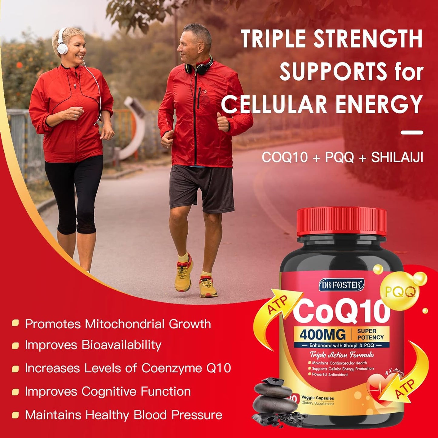 DRFOSTER CoQ10 400mg with PQQ & Shilajit - High Absorption with Bioperine Coenzyme Q10 Supplements - Powerful Antioxidant for Heart in Pakistan