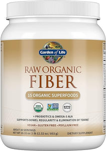 Fiber Supplement, Raw Organic Fiber Powder, 30 Servings, 15 Organic Superfoods, Probiotics, Omega-3 ALA, 4g Soluble Fiber, 5g Insoluble Fiber for Regularity, Psyllium Husk Free Fiber in Pakistan