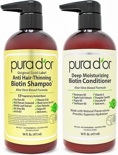 Anti-Thinning Biotin Shampoo & Deep Moisturizing Conditioner Original Gold Label Set (16Oz x2) Natural Earthy Scent, Clinically Tested Proven Results, DHT Blocker Thickening, For Women & Men in Pakistan in Pakistan