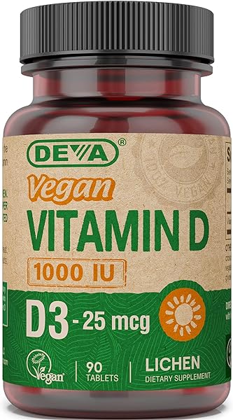 DEVA Vegan Vitamin D3 Supplement - Once-Per-Day Tablet with 1000 IU - Cholecalciferol - Lichen Plant Derived - 90 Small Tablets in Pakistan in Pakistan