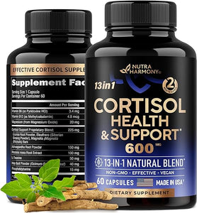 Cortisol Supplement - 13-in-1 Hormone Balance for Women 600 mg - Made in USA Supplement - Mood, Focus, Sleep Support - Vegan, Non-GMO, Natural Pills - 60 Capsules, 2 Month Supply in Pakistan