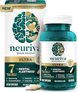 NEURIVA Ultra Decaffeinated Clinically Tested Nootropic Brain Supplement for Mental Alertness, Memory, Focus & Concentration, Cognivive, Neurofactor, Phosphatidylserine, Vitamins B6 B12, 60 Capsules in Pakistan