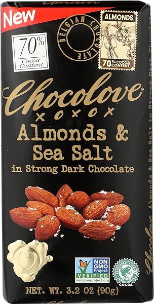 Chocolove Almonds & Sea Salt in Strong Dark Chocolate, Dairy Free, Gluten Free & Non-GMO, 3.2 Oz (Pack of 12), Natural in Pakistan