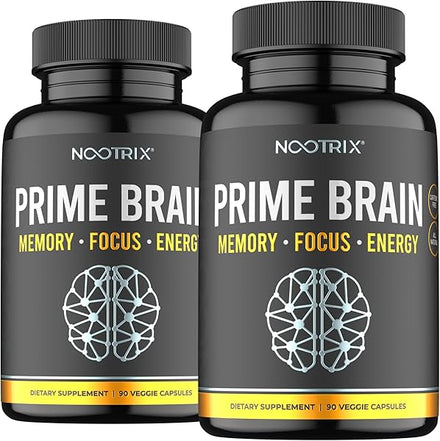 Prime Brain Supplement | Nootropic for Memory, Focus & Cognitive Function Support | Promotes Healthy Energy & Mood w/Ginkgo Biloba, Lion's Mane Mushroom, Vitamin B12 & L Theanine | 180 Vegan Capsules in Pakistan