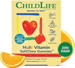 CHILDLIFE ESSENTIALS Multi Vitamin SoftChews - for Infants, Babies, Kids, Toddlers, Children, and Teenagers - Natural Orange Flavor, Sugar Free - 27 Tablets in Pakistan