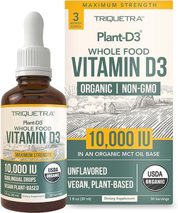 Organic Vitamin D3 10,000 IU - Plant D3, Vegan, Max Strength Sublingual Liquid D3 Drops - 200% Higher Absorption, 100% Plant-Based Cholecalciferol Form & Vegan D3, Adjustable Dosing (30 Servings) in Pakistan
