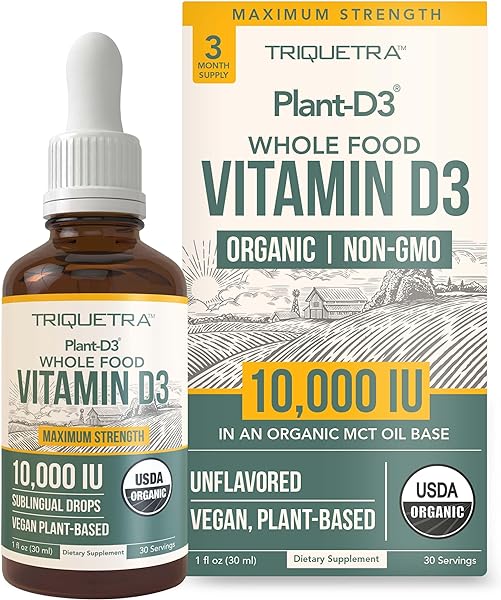 Organic Vitamin D3 10,000 IU - Plant D3, Vegan, Max Strength Sublingual Liquid D3 Drops - 200% Higher Absorption, 100% Plant-Based Cholecalciferol Form & Vegan D3, Adjustable Dosing (30 Servings) in Pakistan in Pakistan