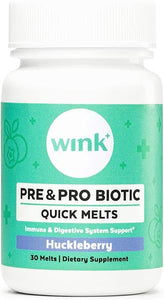 Wink Well Prebiotics and Probiotics, Immune System Booster Dietary Supplement for Digestive Health, Bloating Relief and Support- for Kids and Adults (Huckleberry Flavor, 30 Melts) in Pakistan