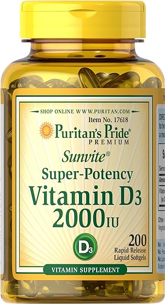 Puritan's Pride Vitamin D3 50mcg (2,000 IU) Bolsters Immune Health for Support of Immune Health and Healthy Bones and Teeth 200 Softgels in Pakistan in Pakistan