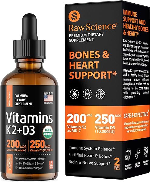 Vitamin K2 D3 Supplement Drops, Liquid Vitamin D & MK-7 with Coconut Oil, Calcium Supplement for Bone Density, Heart Support for Adult Women & Men, High Absorption Vit K2 Formula, Made in USA, 2 fl oz in Pakistan in Pakistan