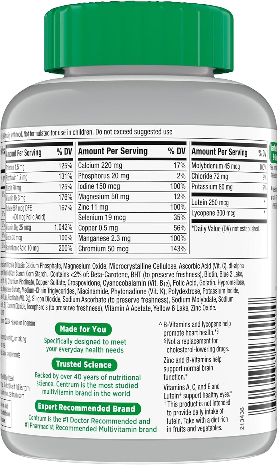 Centrum Silver Multivitamin for Adults 50 Plus, Multivitamin/Multimineral Supplement, Vitamin D3, B Vitamins, Gluten Free, Non-GMO Ingredients, Supports Memory and Cognition in Older Adults - 220 Ct