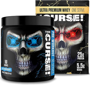 The Curse! Pre Workout Powder - Blue Raspberry 50 Servings with The Curse! Ultra Premium Whey Protein Powder Vanilla Bean Free Sample in Pakistan