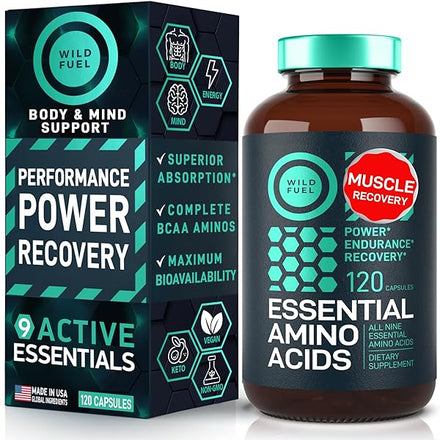 Essential Amino Acid Supplement - 3,000mg+ All 9 Essential BCAAs Amino Acids Complex for Power and Recovery - Lysine, Tryptophan, Isoleucine, Methionine - 120 Vegan, Non-GMO, Keto BCAA Capsules in Pakistan