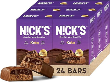 NICK'S Join our Fight on Sugar Swedish Style Triple Chocolate Protein Snack Bars - Pack of 24 | Low Carb, Low Sugar, High Protein (12g) Snacks, Keto Friendly in Pakistan