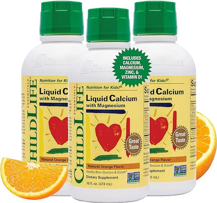 ChildLife Essentials Liquid Calcium Magnesium Supplement - Supports Healthy Bone Growth for Children, Contains Vitamin D3 & Zinc, Gluten Free & Non-GMO - Natural Orange Flavor, 16 Fl Oz (Pack of 3) in Pakistan