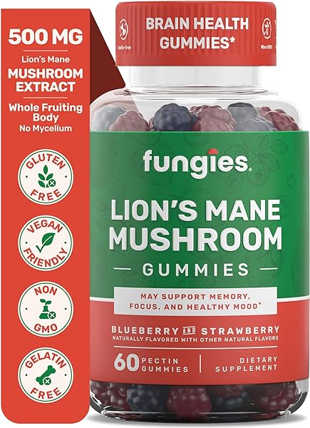 Lion's Mane Mushroom Gummies | Blueberry & Strawberry | 60 Servings | Mushroom Gummies for Adults for Brain Fog | Focus, Memory & Mood Mushroom Supplement Gummies in Pakistan