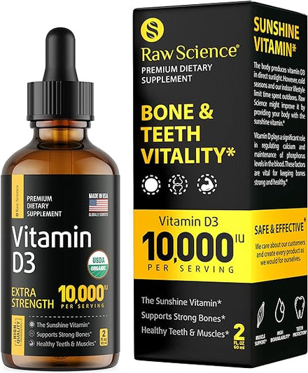 Vitamin D3 Supplement 10000 iu | Vitamin D Liquid Drops for Faster Absorption | Helps Support Strong Bones and Healthy Heart | Mood & Immune Symptom Function | Emulsified High Dose Vitamin D3 in Pakistan