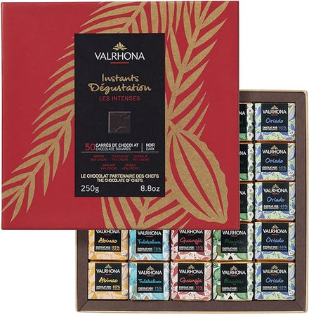 Premium 50 Dark Chocolate Squares Gift Box - Abinao 85%, Tulakalum 75%, Guanaja 70%, Manjari 64%, Oriado 60%, Holiday Chocolate Gift, Gourmet French Chocolate, Individually Wrapped, Giftable in Pakistan