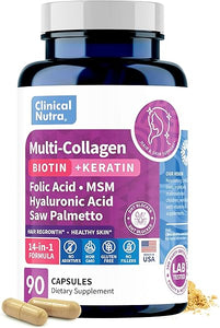 Collagen Peptides l Biotin l Keratin l Hyaluronic Acid l Saw Palmetto - Hair Growth Vitamins for Women and Men Supplement - Dht Blocker Supplements 90 Capsules USA Made in Pakistan