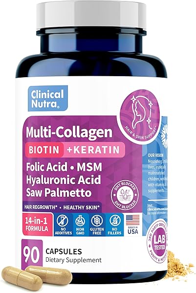 Collagen Peptides l Biotin l Keratin l Hyaluronic Acid l Saw Palmetto - Hair Growth Vitamins for Women and Men Supplement - Dht Blocker Supplements 90 Capsules USA Made in Pakistan in Pakistan