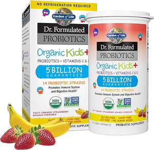 Garden of Life Dr. Formulated Probiotics Organic Kids+ plus Vitamin C & D, Strawberry Banana, Gluten Dairy & Soy Free Immune & Digestive Health Supplement, No Added Sugar, 30 Chewables (Shelf Stable) in Pakistan