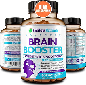 40-in-1 Brain Booster Supplements for Memory, Focus, Clarity, Energy, Performance | Natural Nootropic Brain Support Supplement with DMAE, Bacopa Monnieri & More | For Men & Women | 120 V Capsules in Pakistan