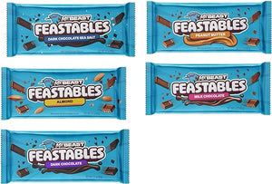 Feastables Beast Chocolate Bars – Peanut Butter Milk Chocolate, Dark Chocolate, Milk Chocolate, Dark Sea Salt and Milk Chocolate Almond Bars (5 Pack) NEW FORMULA! Creamier and Thicker - 2.1 oz Bars in Pakistan