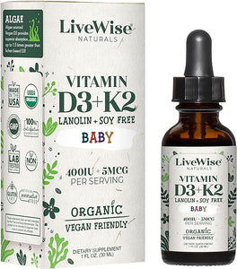 Vitamin D3 and Vitamin K2 Liquid Drops – Baby Vitamin D Drops for Infants w/ Vitamin K for Optimal Absorption – Vitamin D3 K2 Supplement w/ Organic MCT Oil Supports Healthy Bones, Brain, Immune System in Pakistan