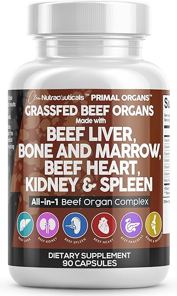 Grass Fed Beef Liver Capsules 3000mg - Premium Quality Supplement Packed with Desiccated, Beef Heart, Beef Spleen, Beef Pancreas Plus Bone & Marrow Dao Enzyme Pills - USA Made in Pakistan