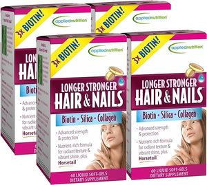 Longer Stronger Hair & Nails - 60 Liquid Soft-Gels, Pack of 4 - with Biotin, Silica & Collagen - 30 Servings in Pakistan