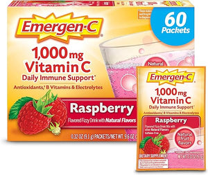 Emergen-C 1000mg Vitamin C Powder, with Antioxidants, B Vitamins and Electrolytes, Vitamin C Supplements for Immune Support, Caffeine Free Drink Mix, Raspberry Flavor - 60 Count/2 Month Supply in Pakistan