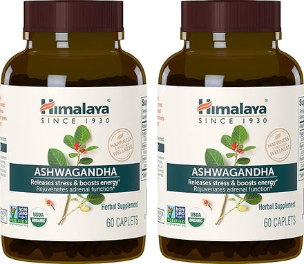 Organic Ashwagandha, 120 Day Supply, Herbal Supplement for Stress Relief, Energy Support, Occasional Sleeplessness, USDA Organic, Non-GMO, Vegan, Gluten Free, 670 mg, 60 Caplets, 2 Pack in Pakistan