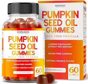 Pumpkin Seed Oil Gummies - 4,000mg Pumpkin Seed Oil For Hair Growth and Bladder Control - Sugar Free Gummy - Delicious & Natural Orange Flavor - Non GMO - Gluten Free - Vegan Supplement - (60 Gummies) in Pakistan