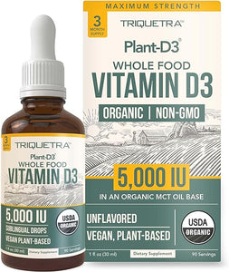 Plant-D3 Organic Vitamin D3 5000 IU - Vegan, Max Strength Sublingual Liquid D3 Drops - 200% Higher Absorption - 100% Plant-Based Cholecalciferol Form - Adjustable Dosing for All Ages (1oz Liquid) in Pakistan