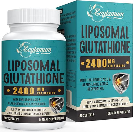 2400 MG Liposomal Glutathione Softgels, Max Absorption, Active Form L-Glutathione Reduced (GSH), with Hyaluronic Acid, Resveratrol, Master Antioxidants for Detox, Brain, Immune System, 60 Softgels in Pakistan