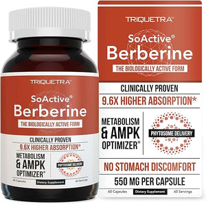 SoActive Berberine 550mg: 9.6X Higher Absorption, Clinically Proven Most Effective Berberine - Optimized Berberine Phytosome | Clinically Validated Dose | Metabolism, AMPK | 60 Servings in Pakistan