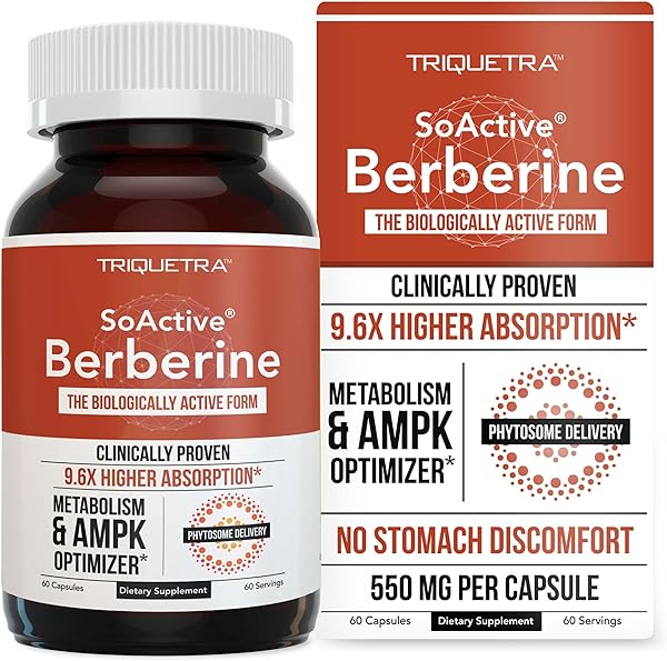 SoActive Berberine 550mg: 9.6X Higher Absorption, Clinically Proven Most Effective Berberine - Optimized Berberine Phytosome | Clinically Validated Dose | Metabolism, AMPK | 60 Servings in Pakistan in Pakistan