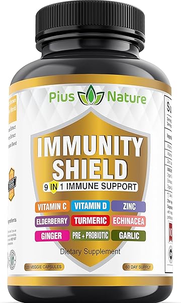9-in-1 Immune Support Vitamin C (1000mg), Vitamin D3 (5000 IU), Zinc(22mg) with Elderberry, Turmeric, Echinacea, Ginger, Garlic and Pre+Pro-Biotic per serving (120 caps per bottle - 2 month supply) in Pakistan in Pakistan