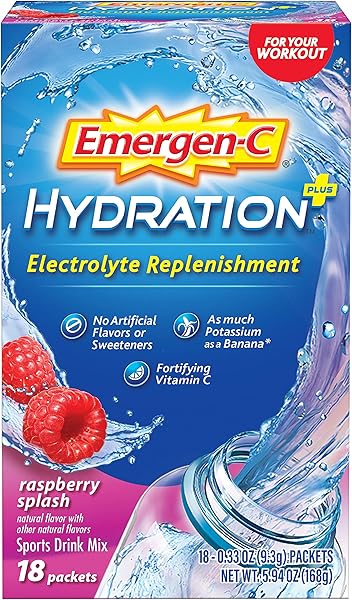 Emergen-C Hydration+ Sports Drink Mix With Vitamin C (18 Count, Raspberry Flavor), Electrolyte Replenishment, 0.33 Ounce Powder Packets in Pakistan