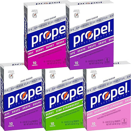 Propel Powder Packets 4 Flavor Variety Pack With Electrolytes, Vitamins and No Sugar 10 Count (Pack of 5) (Packaging May Vary) in Pakistan