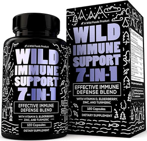 Wild Immune Support Supplement - 7-in-1 Immunity Boosting Daily Vitamins with Elderberry, Vitamin C, Vitamin D3, Zinc, Turmeric, Goldenseal & Ginger - All-Natural Immune System Defense Booster - 120ct in Pakistan