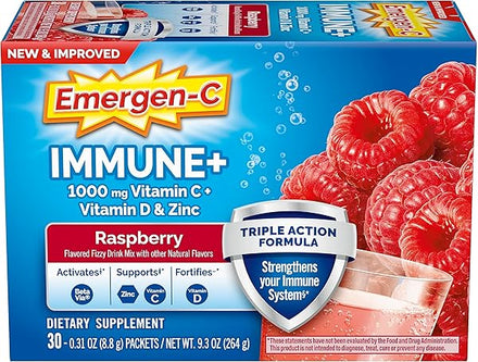 Emergen-C Immune+ Triple Action Immune Support Powder, BetaVia (R), 1000mg Vitamin C, B Vitamins, Vitamin D and Antioxidants, Raspberry – 30 Count in Pakistan